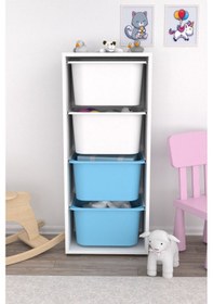 Resim Pratico Cara 4 Derin Sepetli Çok Amaçlı Oyuncak Dolabı Mavi Beyaz Beyaz - Mavi 