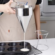 Resim 1 adet 600 ml Kapasiteli Huni Dağıtıcısı, Paslanmaz Çelik Pancake Hamuru Dağıtıcısı, Stand ve Çıkarılabilir Saplı Pancake Dağıtıcısı, Takoyaki, Çikolata Topları, Cupcake'ler, Pancake'ler, Waffle'lar için Uygun 