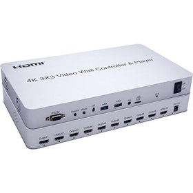 Resim Gplus 4KVW349P 3x3 Video Wall Controller 4K Ultra Hd HDMI Duvar Ekran 1x9 Tv Görüntü Genişletici + Profesyonel USB Player 