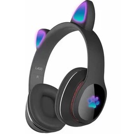 Resim Techno Guru Kedi Kulağı Tasarımlı Rgb Işıklı Katlanabilir L400 Bluetooth Kulaklık Siyah 