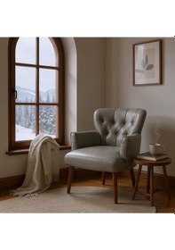 Resim Azra Mobilya Gri Deri Kapitoneli Modern Berjer Koltuk Tekli Koltuk Şık Ve Konforlu Oturma Alanı Gri 