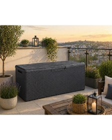 Resim Csb Store Rattan Desenli Büyük Boy Bahçe Depolama Sandığı - Kilitlenebilir Plastik Saklama Kutusu, Depolama 