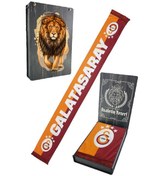 Resim Galatasaray Şal Atkı Aslan Baskılı Ahşap Kutulu Kırmızı Sarı 