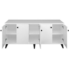 Resim Simple Tv Ünitesi 3 Raflı 5 Kapaklı 150x44x64 Beyaz Beyaz 