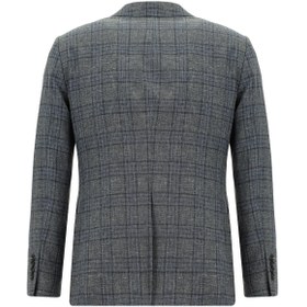 Resim Abdullah Kiğılı 7 Drop Super Slim Fit Eksra Dar Kesim Yünlü Keten Karışımlı Ekose Ceket 