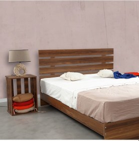 Resim Pasifichome Huga Çift Kişilik Ahşap Karyola Komodin Takım Ceviz 140 Cm 