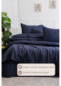 Resim Elart Stark Nevresim Takımı Çift Kişilik %100 Pamuk Saten Biyeli 200x220 Cm Lacivert Lacivert 