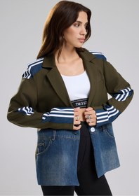 Resim tw3 Kadın Denim Garnili Şerit Detaylı Tasarım Blazer Ceket 