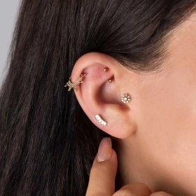 Resim Cherry By Özkonak Taşlı Taç Motifli Helix Piercing Sarı 
