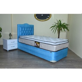 Resim Baza TayTüy Turkuaz Silin Kumaş model Metal Çelik Fırın Boya Ful Ortopedik Pedli Yatak 100*200 cm 