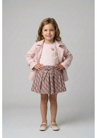 Resim Minipomes Kız Çocuk Kanvas Trenc Etek Ve Crop Body Set Pembe Pembe 