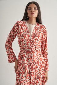 Resim Mizalle Kırmızı Botanik Desenli Kimono Takım 