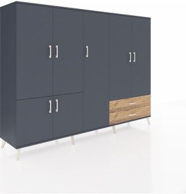 Resim Hyperion Dolap 12 Raflı 2 Çekmeceli 7 Kapaklı 220x44x163 Antrasit Antrasit-antrasit/çam 