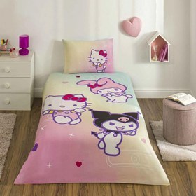Resim Taç Lisanslı Hello Kitty & Friends Tek Kişilik Pamuklu Nevresim Takımı 160x220 cm 