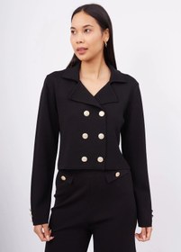 Resim Styleboom X Peraluna KATHY BLAZER Çelik Örgü Crop Kruvaze Blazer Kadın Triko Ceket - Siyah - Siyah / M 