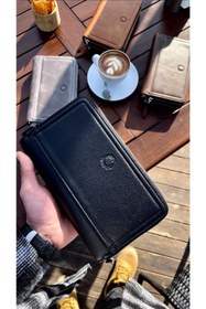 Resim CüzCan Unisex Siyah Noti Hakiki Deri Telefon Cüzdanı El Çantası Unisex (ERKEK-KADIN) 