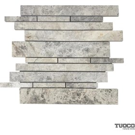 Resim Tuqco Doğal Taş Random Strip Tundra Gri Cilalı Mermer Mozaik 