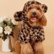Resim Küçük/Orta Boy Köpekler & Kediler için Rahat Kışlık Peluş Leopar Desenli Kazak - Kapüşonlu %100 Polyester Örme, Soğuk Hava İçin Sıcak Yumuşak Köpek ve Kedi Montu 