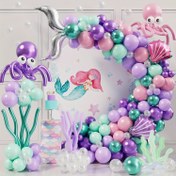 Resim 159 parça Denizkızı Balon Garland Kiti - Pembe ve Mor Okyanus Temalı Parti Süsleri, Ahtapot, Deniz Kabukları ve Yıldız Balığı ile, Doğum Günleri, Promosyonlar ve Yaz Partileri için Mükemmel, Doğum Günü Parti Süsleri | Denizkızı Temalı Süsler | Alüminyum Balon Kiti 