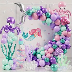 Resim 159 parça Denizkızı Balon Garland Kiti - Pembe ve Mor Okyanus Temalı Parti Süsleri, Ahtapot, Deniz Kabukları ve Yıldız Balığı ile, Doğum Günleri, Promosyonlar ve Yaz Partileri için Mükemmel, Doğum Günü Parti Süsleri | Denizkızı Temalı Süsler | Alüminyum Balon Kiti 