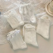 Resim 5 Çift Lolita Tarzı Çorap Beyaz Kurdele Dantel Çorap Orta Boru Japon Kolej Tarzı Prenses Çorap Tatlı JK Sokak Giyim Çorapları 