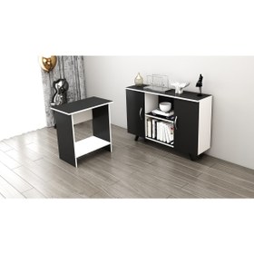 Resim Lullaby Etejerli Ofis Büro Masa Takımı Antrasit-beyaz 