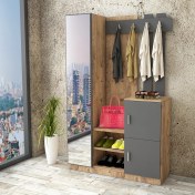 Resim L'occi Concept Hannover Aynalı Askılı Kapaklı Vestiyer Portmanto Ayakkabılık Çam-Gri 