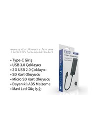 Resim Inca Itpc-5t Type-c Giriş 2xusb Sd-micro Sd2.0 Çoklayıcı Usb 3.0 Çoklayıcı Çevirici Mavi Led 