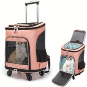 Resim Yeni Kedi Çantası Dış Mekan Çift Omuzlu Tekerlekli Evcil Hayvan Taşıyıcı Taşınabilir Köpek ve Kedi Seyahat Sırt Çantası 