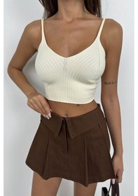 Resim Ahes Shopping V Yaka Crop Bluz Ekru 