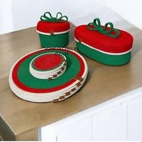 Resim 6 Kişilik 14 Parça Amerikan Servis Supla Takımı Sofra Düzenleyici Ekmek Sepeti Organizer Yeşil Kırmızı Ekru 