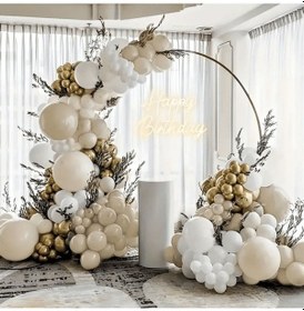 Resim 10 Krom Gold, 25 Beyaz Ve 25 Kum Beji Balon Zinciri Doğum Günü Nişan Kına Bride Seti Çok Renkli 