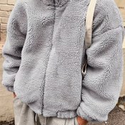 Resim Erkekler İçin Dik Yaka ve Tam Fermuarlı Kışlık Ceket - Peluş, Rahat Kesim, Cepli - Makinede Yıkanabilir Soğuk Hava Dış Giyim, Kayak İçin, Günlük (Toplu Değil) - Bej/Kahverengi 