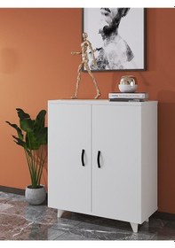 Resim Güney 4 Raflı 2 Kapaklı Çok Amaçlı Dolap Kiler Dolabı Erzak Dolabı Ayakkabı Dolabı Beyaz Beyaz 