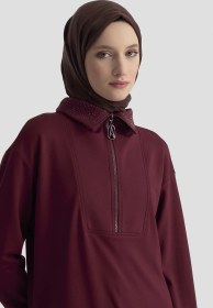 Resim Armine Trend Yakası Taş Detaylı Yarım Fermuarlı Tunik Mürdüm 25kt406 Mürdüm 