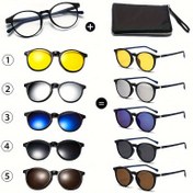 Resim 1 Gözlük Çerçevesi + 1 Gözlük Kılıfı + 5 adet Lens Erkek Kadın Yeni Yuvarlak Moda Gözlük Seti Klasik Çerçeve Manyetik Tasarım Değiştirilebilir Çok Renkli Lensler 
