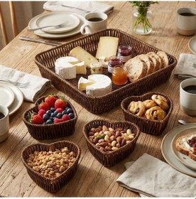 Resim Buradabuldun 5 Parça,4 Kalp Formlu Plastik Rattan Sunum Ve Kahvaltı Seti-bölmeli Çerezlik Ve Meyvelik-doğal Hasır Görünümlü Tepsi Ve Sunum Tabakları Çok Renkli 