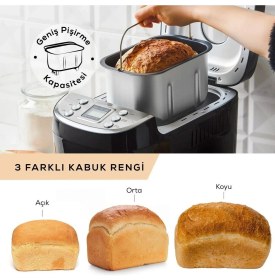 Resim Ekmek Pişirme Reçel Yoğurt Yapma Makinesi 3 Farklı Pişirme Seviyesi 15 Otomatik Programlı Inox Gövde 