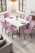 Resim Canisa Concept Par Serisi 70x114 Mdf Mutfak Masası Takımı Beyaz Masa Ceviz Ayak 6 Su Yeşili Sandalye 