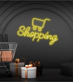 Resim Shopping Yazılı Ve Şekilli Neon Tabela Sarı 