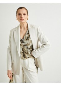 Resim Koton Oversize Blazer Ceket Tek Düğmeli Kapaklı Cepli Bej Çizgili 4sak50088uw Ekru 