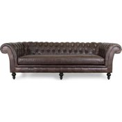 Resim Hanel Mobilya Englısh Chesterfield Chester Koltuk Koyu Kahve Mat Suni Deri 