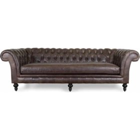 Resim Hanel Mobilya Englısh Chesterfield Chester Koltuk Koyu Kahve Mat Suni Deri 