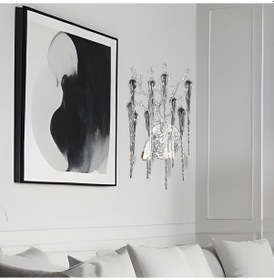 Resim Laura Krom Kristal Taşlı Modern Tasarım Su Damlası Taşlı Duvar Lambası Salon Aplik Krom 
