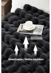 Resim Evlen Home Kürk Yatak Örtüsü Çift Kişilik Dolgulu Peluş Yumuşak Çift Taraflı Yorgan 3 Parça Loria Antrasit Füme Antrasit 