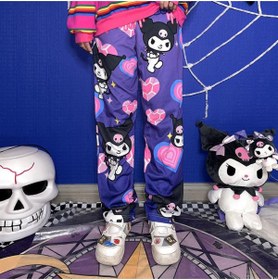 Resim Touz Moda Kuromi & Heart Collage Purple Wide Leg Unisex Tracksuit 