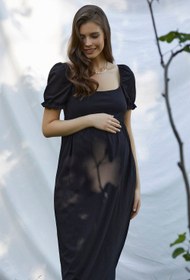 Resim Asya Balon Kollu Hamile Elbise Siyah - M 