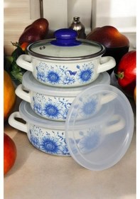 Resim Nishev.com Evini Sev İtalyan Merve 3'lü Emaye Tencere Seti 14/16/18 Cm - İster Pişir İster Sakla 