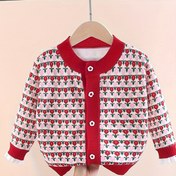 Resim Kızlar için Çiçek Desenli Uzun Kollu Hırka - Düğmeli Önü ile Rahat Yuvarlak Yaka, Hafif Sonbahar/Kış Dış Giyim, Rahat veya Şık Kıyafetler için, Sevimli Kazak, Sonbahar Kış Giyim, Yumuşak Dokulu Kumaş 