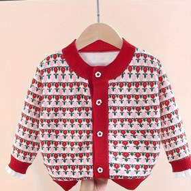 Resim Kızlar için Çiçek Desenli Uzun Kollu Hırka - Düğmeli Önü ile Rahat Yuvarlak Yaka, Hafif Sonbahar/Kış Dış Giyim, Rahat veya Şık Kıyafetler için, Sevimli Kazak, Sonbahar Kış Giyim, Yumuşak Dokulu Kumaş 